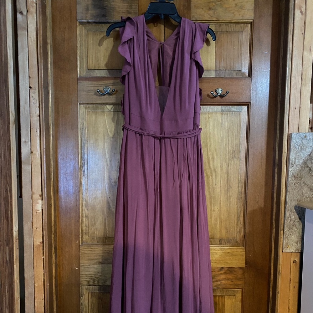 Azazie Plum Ruffle Sleeve Maxi Dress